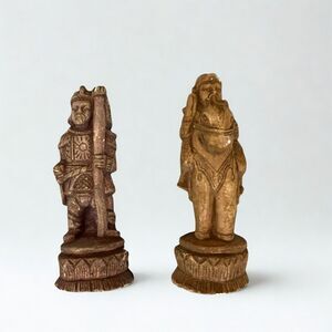 Vintage Asian Chess Hand-Carved Pieces of Crushed Stone Pawn Figurines 3.5" Tall